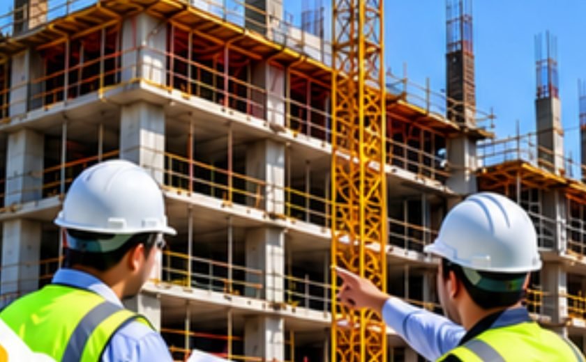 Engineers at a building construction site