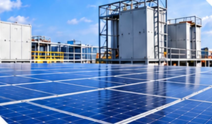 Rooftop solar array on a commercial building